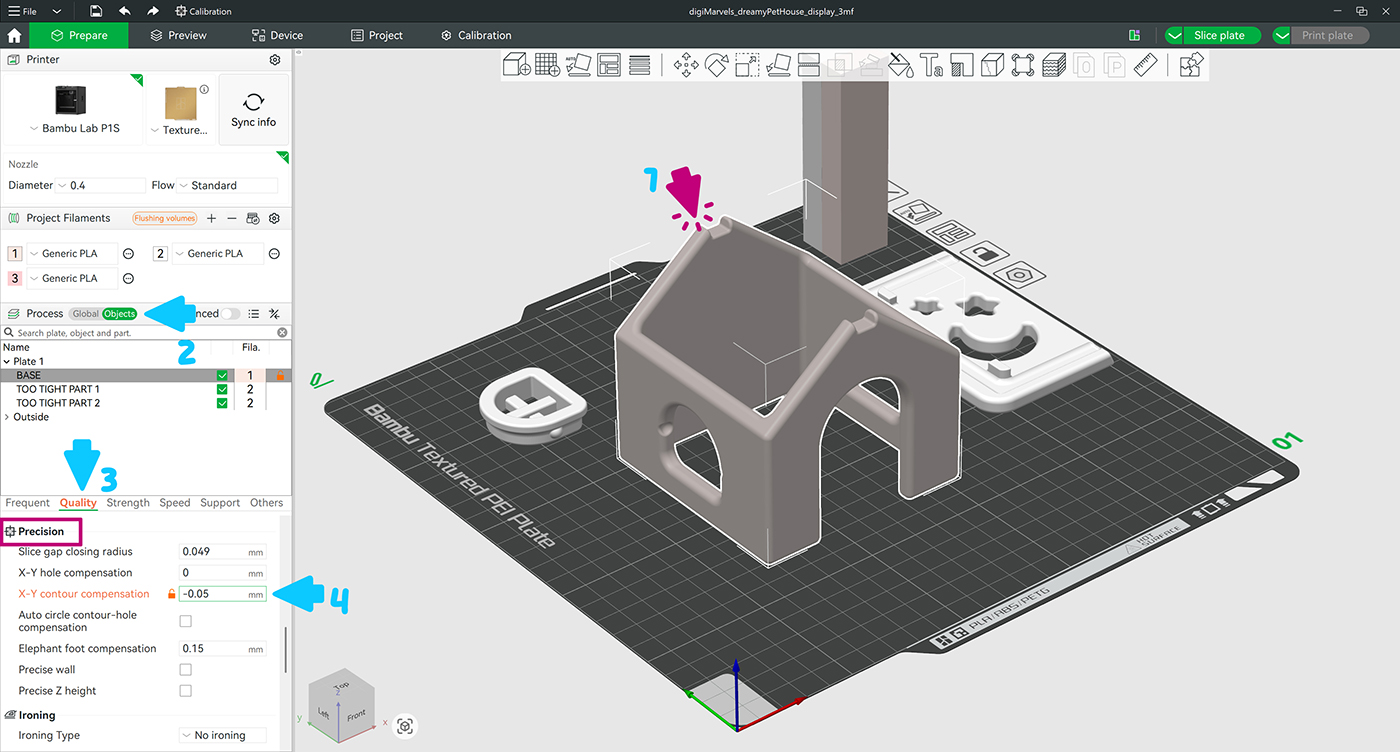 Object Mode — X-Y Contour Compensation applied to Base