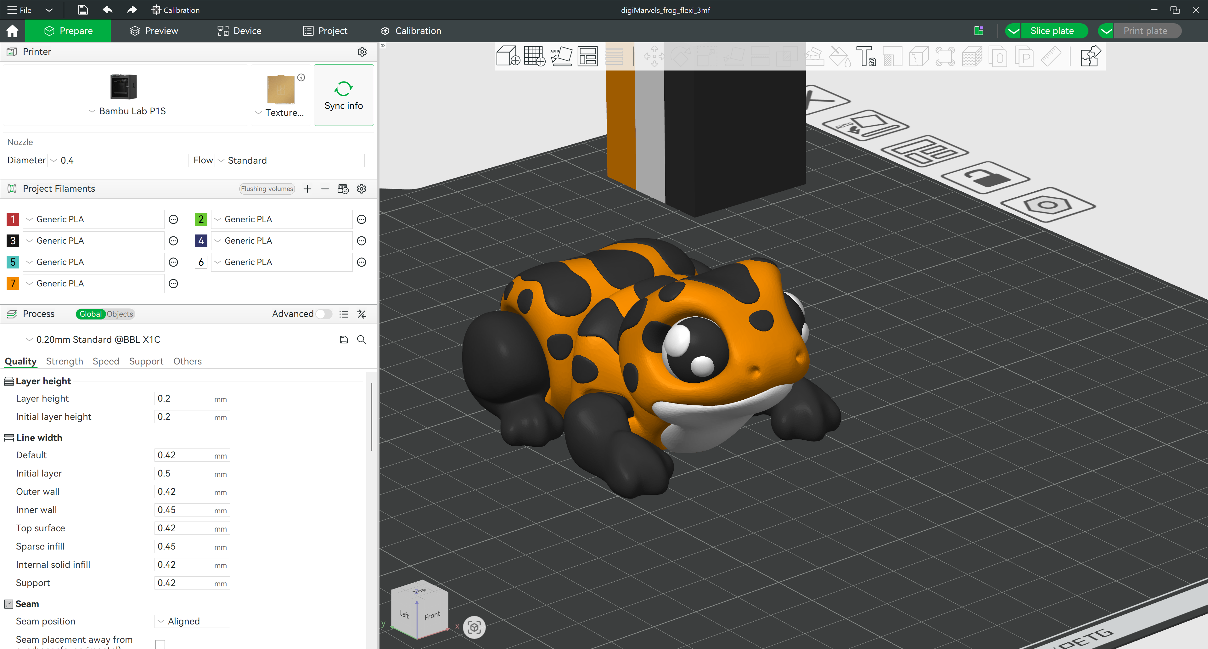 3D frog model on build plate