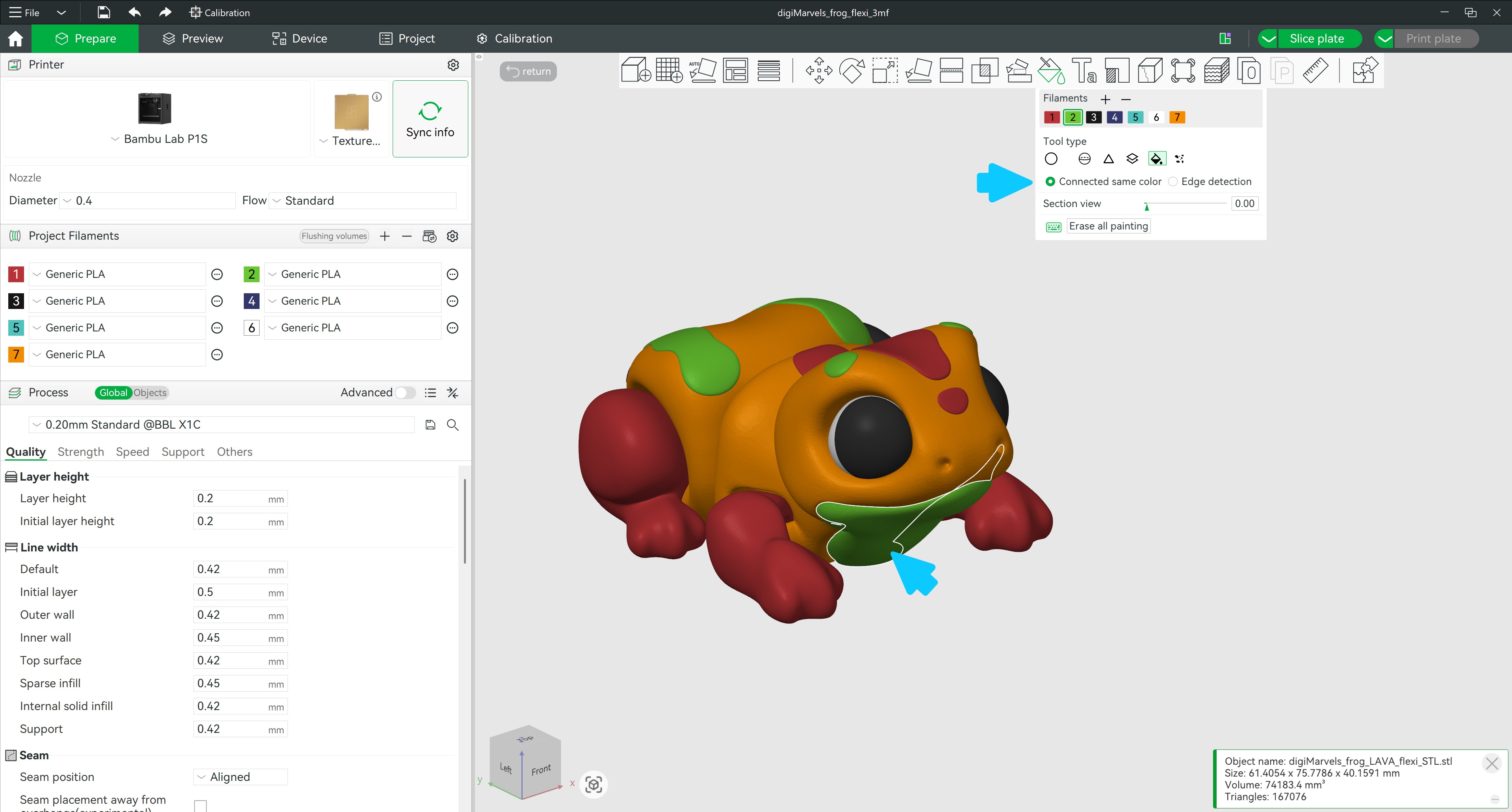 Frog model showing chin and belly that can use fill tool